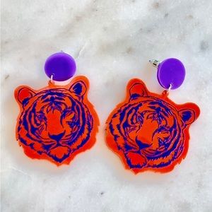 Orange purple tiger earrings Clemson